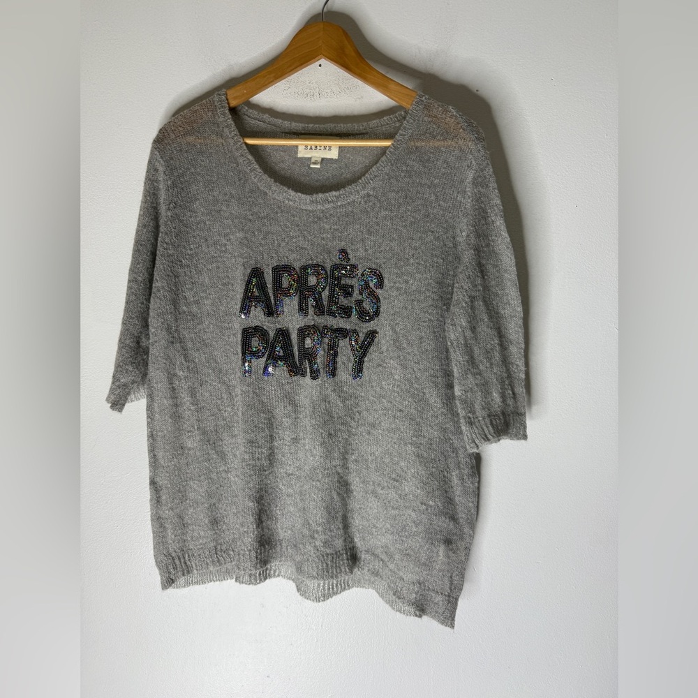 Sabine Mohair Blend Gray Sweater Apres Party Sequine XS